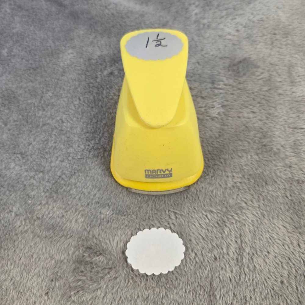 Marvy Uchida Clever Lever Scalloped Oval Paper Punch 1.5 Inch Yellow Craft Tool